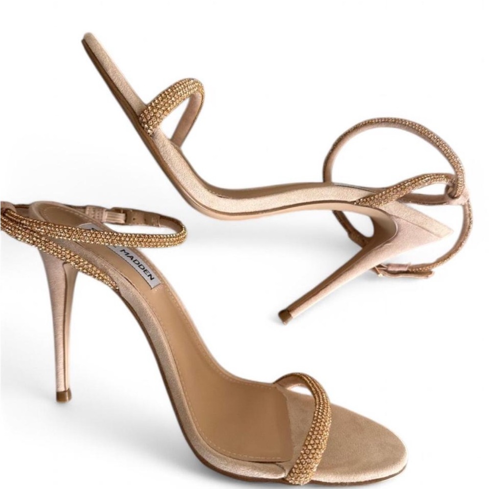 Steve Madden Tan / Rose gold rhinestone Stiletto Heels with Sparkling Straps